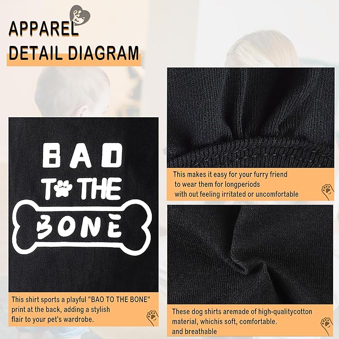 Discover Cozy Cotton Canine Wear: Soft, Lightweight, and Breathable Dog Shirt Vest with Eye-Catching Graphics(Bad to The Bone), Keeping Your Furry Friend Warm and Comfy! Grey XXL