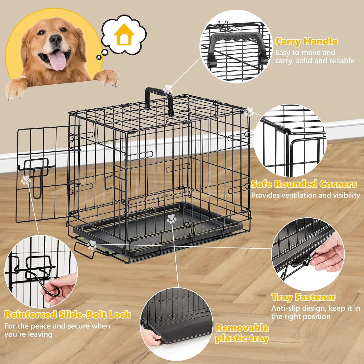 Small Dog Crate 18 Inch Foldable Single Door Dog Cage Pet Kennel | Metal Wire, Secure Lock, Plastic Leak-Proof Pan Tray, Indoor Outdoor Training Pet