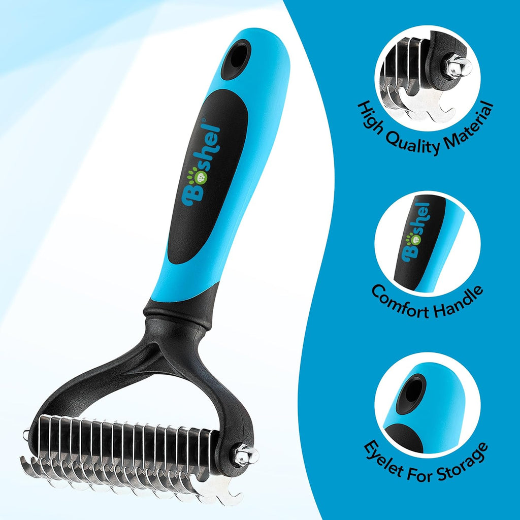 BOSHEL Dematting Comb for Dogs, Undercoat Rake, Cat Deshedding Tool, Dematting Brush for Pets