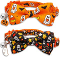 Halloween Cat Collar Set, 2 Pack Holiday Spooky Ghost & Pumpkin Adjustable Collars with Bow Tie & Bells, Safety Breakaway Buckle for Boys and Girls Kitties Kittens