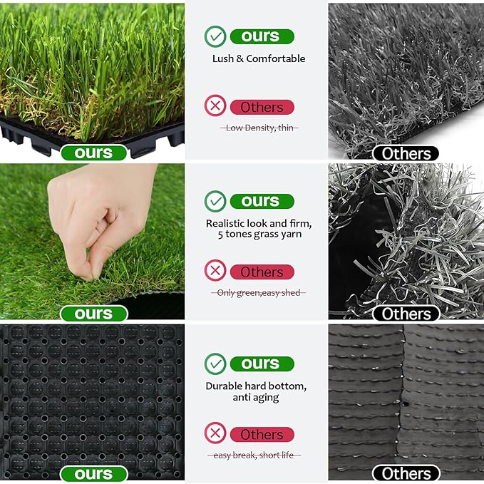 XLX TURF Interlocking Fake Grass Tiles Pad for Dogs Potty Training- 12" x 12" Pet Artificial Grass Squares with Drainage, 6 Pack