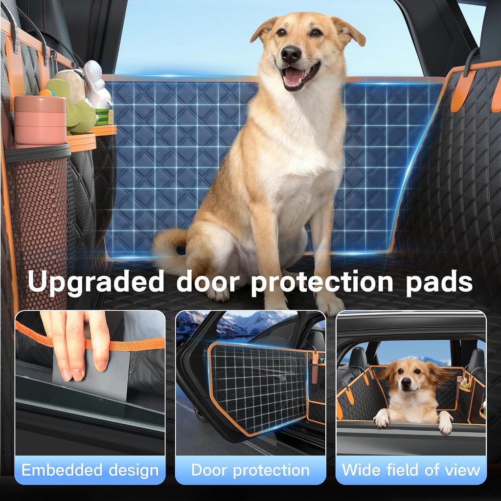 Dog Seat Cover for Back Seat, Hard Bottom Back Seat Extender, 100% Waterproof & Machine Washable, 600D Heavy Duty, Supports 400lbs for Travel & Camping, Dog Back Seat Pet Cover for Cars