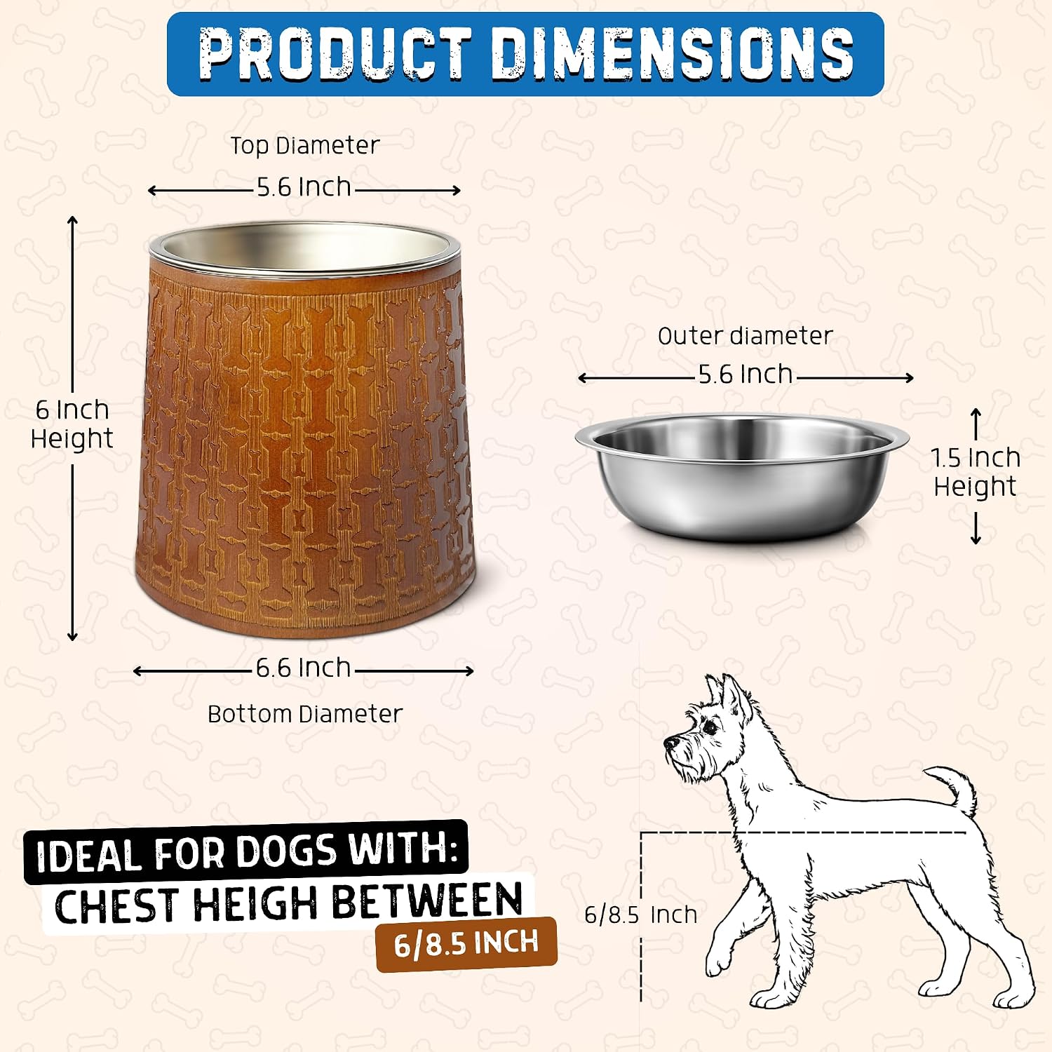 OtterPets Dog Bowls Elevated for Small Dogs, 6-Inch Bamboo Stands, Set of 2 | Includes 2 stainless steel bowls; raised food and water feeding station; raised dog bowl stands