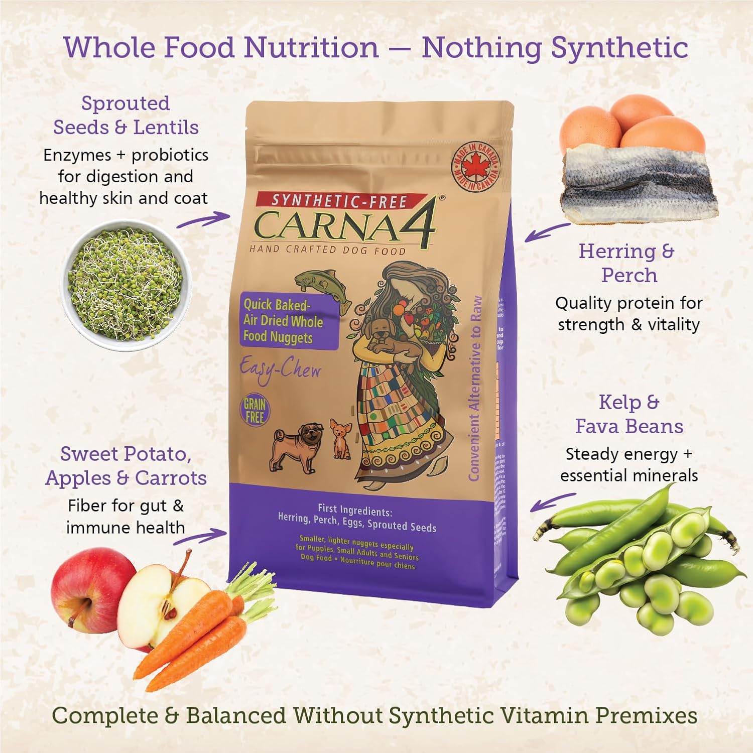 CARNA4 Air Dried Dog Food, Fish Recipe, Grain-Free, 5 Pound | Wild-Caught Salmon, Herring & Sprouted Seeds, Quick-Baked & Never Extruded, Easy-Chew, No Synthetic Vitamins or Minerals