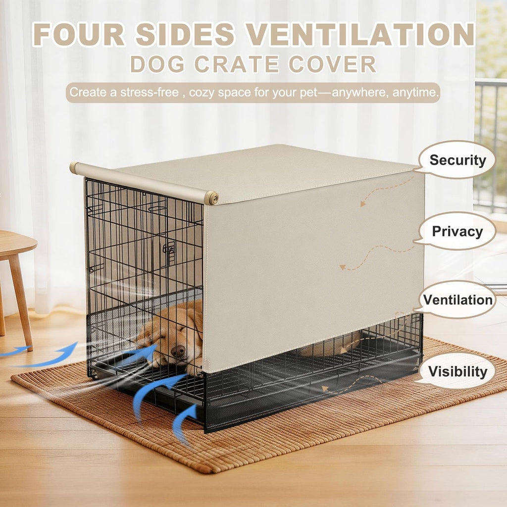 Explore Land Breathable Dog Crate Cover - 4 Sides Mesh Ventilation, Basic Pet Kennel Cover, All Sides Open, Universal Fit for 1 2 3 Doors 24 inches Wire Dog Crate （Tan）