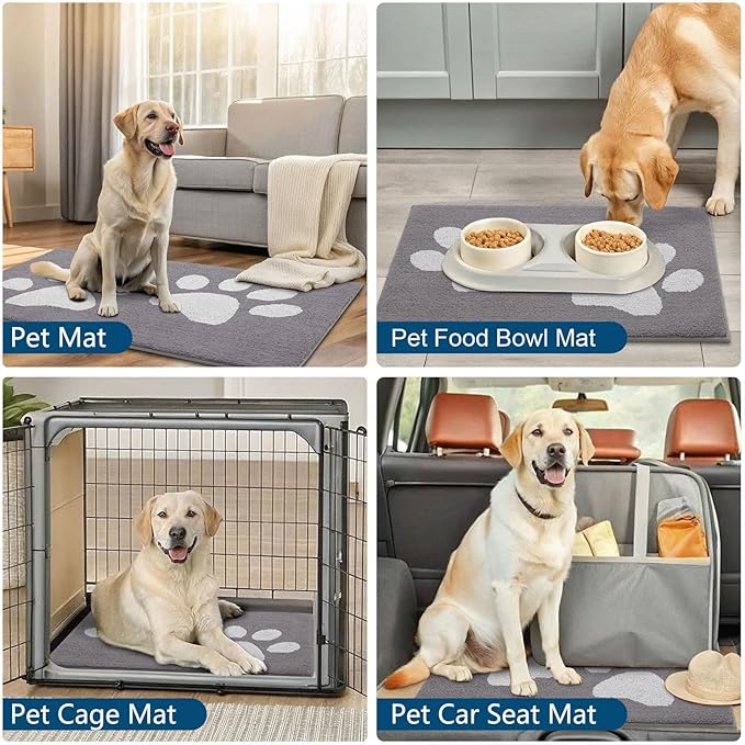 Buganda Dog Door Mat for Muddy Paws, Absorbent Dirt Trapper Washable Indoor Doormats, Non Slip Low-Profile Mud Mat for Dogs, Front Entrance Doormat for Inside Floor (47x32 Inches, Light Grey)
