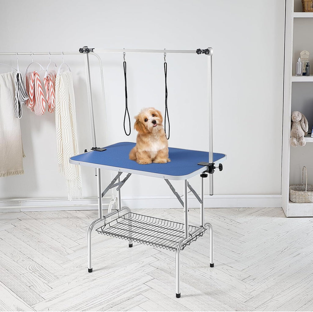VEVOR Pet Grooming Table, 36 x 24 Inch with 2 Height Adjustable Arms, 330LBS Static Weight Capacity, Foldable Dog Groom Station with No-Sit Haunch Holder with Grooming Loop, for Medium and Small Dogs