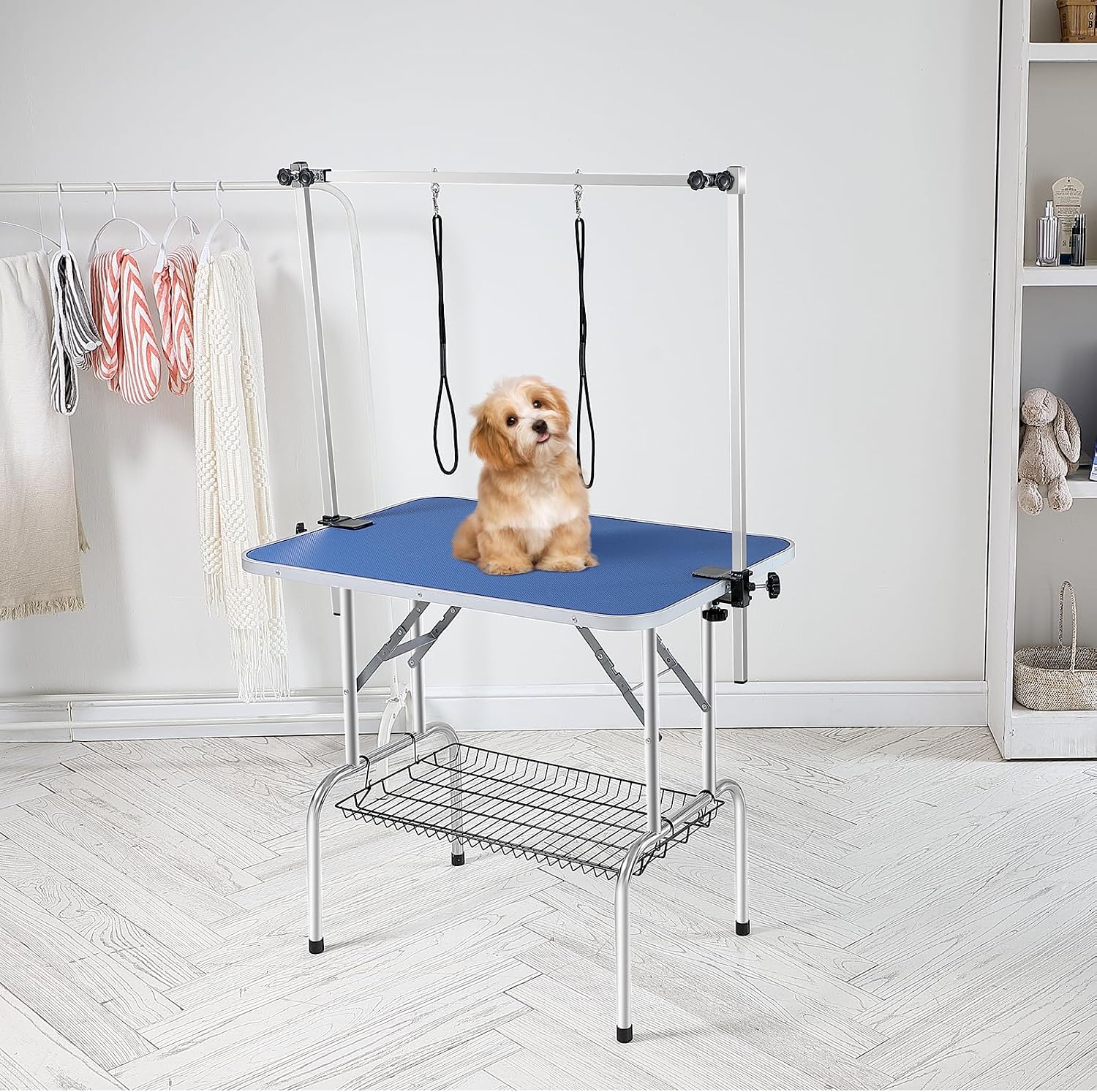 VEVOR Pet Grooming Table, 36 x 24 Inch with 2 Height Adjustable Arms, 330LBS Static Weight Capacity, Foldable Dog Groom Station with No-Sit Haunch Holder with Grooming Loop, for Medium and Small Dogs