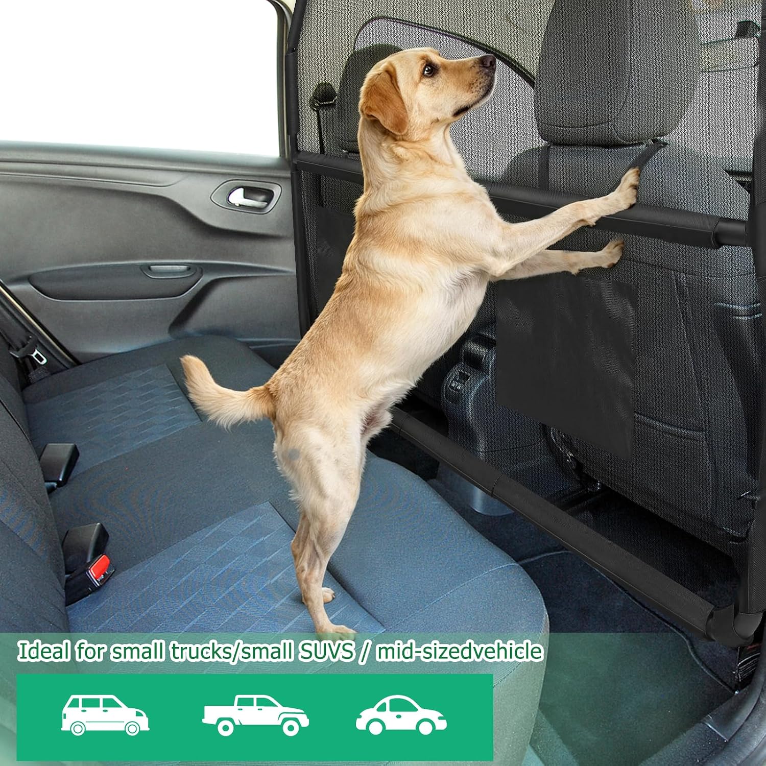 Dog Car Barrier for SUVs, 50" Wide Car Divider with See-Through Net Mesh, for Small Trucks and Cargo Area, SUVs & Mid-Sized Vehicle, SUV Dog Barrier Escape-Proof, Universal-Fit Pet Divider Gate