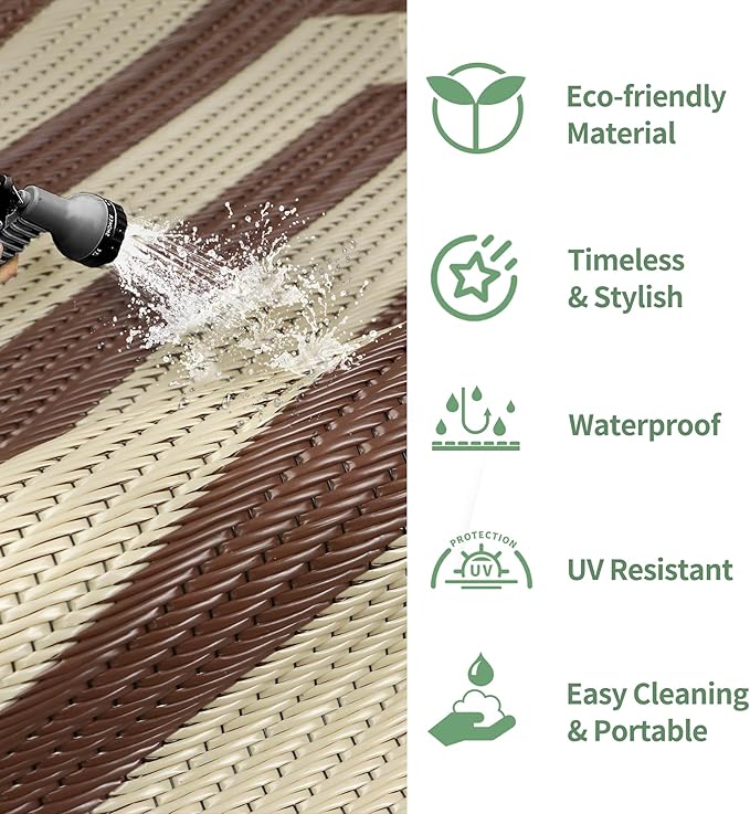 GENIMO Outdoor Rug for Patio Clearance, 6'x9' Reversible Plastic Straw Rugs, Lightweight Waterproof Modern RV Camping Mat for Camper, Balcony, Deck, Backyard, Picnic, Coffee Beige