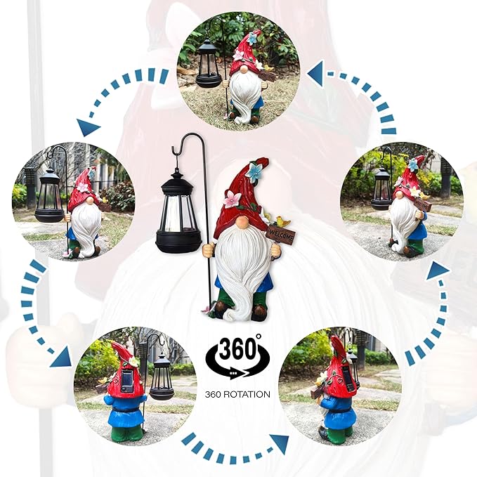 Solar Garden Gnomes Statue with Succulent and LED Lights - Solar Lantern Gnomes Decorations for Yard Outdoor gnome Decorations for Garden, Patio Gnome Gifts for Mom