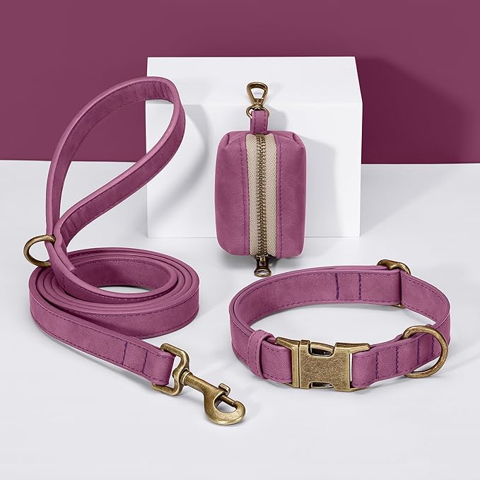 Didog Soft PU Leather Dog Collar, Stylish Quick Released Dog Collars for Large Dogs, Easy Clean Adjustable Pet Collar for Daily Walking, Purple, XL Fit 17-27" Neck