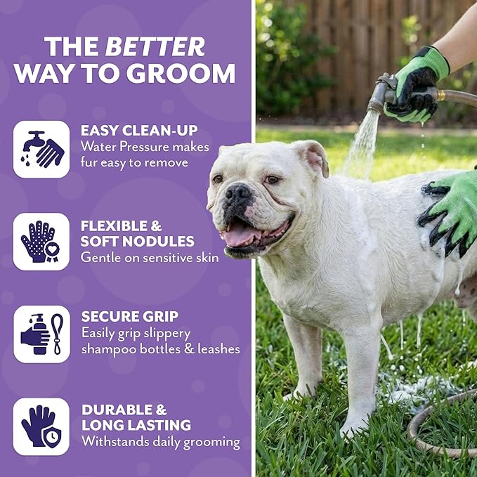 H Handson Pet Grooming Gloves - Patented #1 Ranked, Award Winning Shedding, Bathing, & Hair Remover Gloves - Gentle Brush for Cats, Dogs, and Horses (Purple, Small)