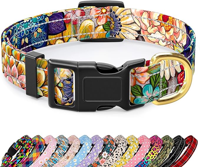 Reflective Dog Collar for Large Dogs, Cute Boho Adjustable Heavy-Duty Nylon Puppy Collar for Boy and Girl Female, Soft Pet Accessories with Quick Release Buckle, Colorful Mandala