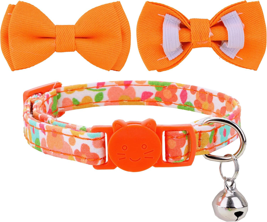 Cat Collar Set 3Packs Bow Tie Collars Plaid Solid Color Floral Flower Bell Safety Kitten Cats Pet Kitty Colorful Spring Boy Girl Cute [3pcs] Floral