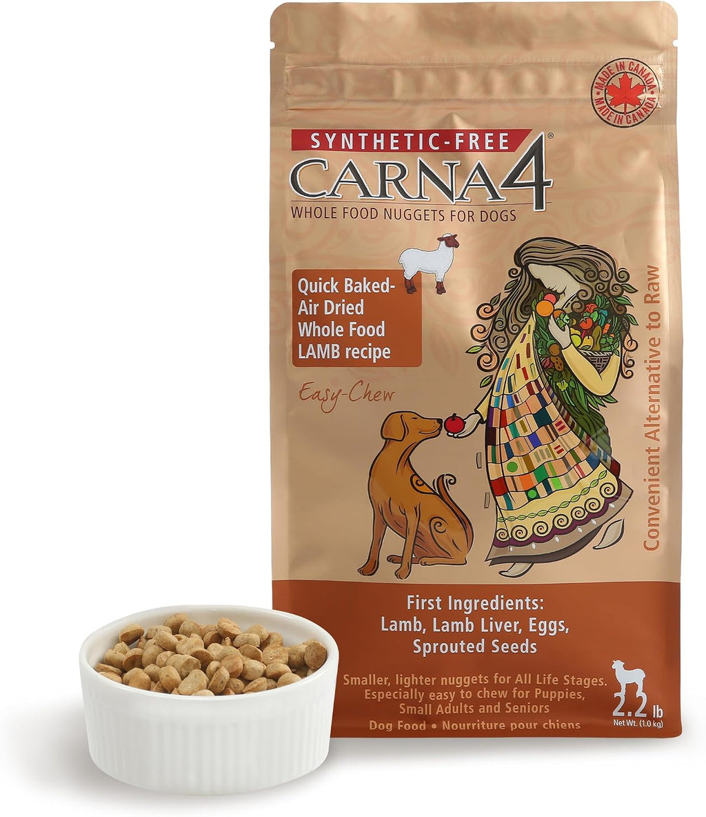 CARNA4 Air Dried Dog Food, Lamb Recipe, 2.2 Pound | Pastured Lamb, Liver & Sprouted Seeds, Quick-Baked & Never Extruded, Easy-Chew, No Synthetic Vitamins or Minerals