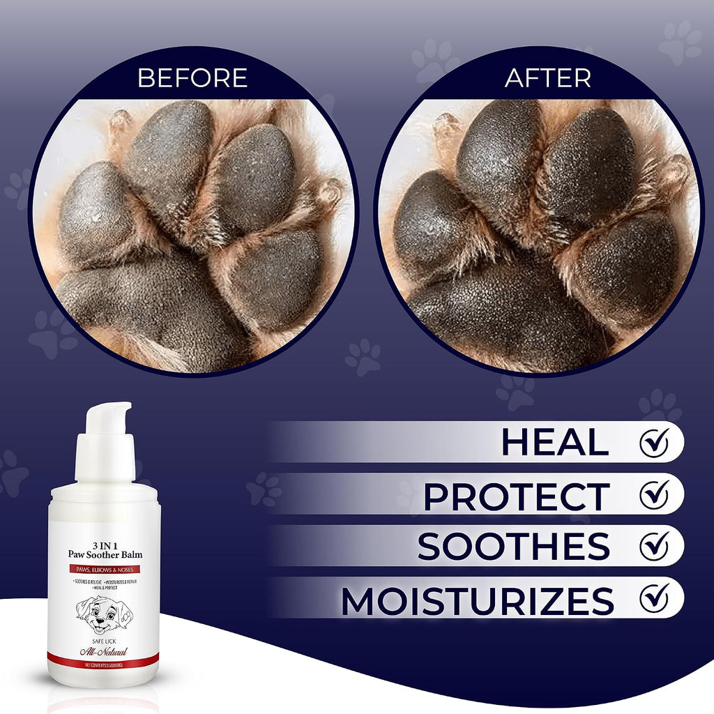 Dog Paw Pad Balm - 3-in-1 Lick Safe Soother & Moisturizer& Lotion for Dog Paws Nose, Elbow, Snout - Natural, Quick-Drying, Non-Sticky - All-Weather Cat Paw Balm Cream- 3.5 Oz/100Gram | 3-in-1 Lick Safe Soother & Moisturizer& Lotion for Dog Paws Nose