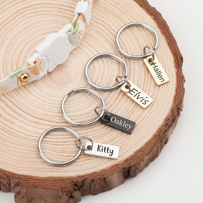 Anavia Small Size Dog Cat ID Tags, Small/XS Personalized Color Plated Stainless Steel Puppy Kitten Name Tags, Customized Engraved Nameplate Pet Collar Tag (Black, XS-Rectangle)