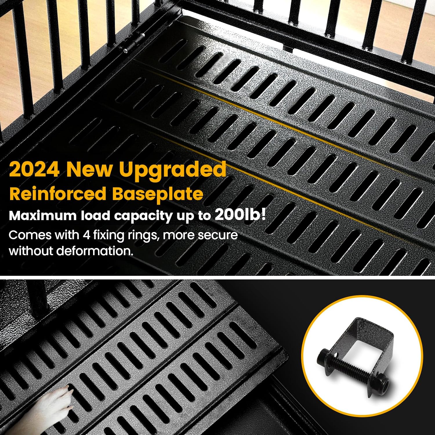WOKEEN 48 inch Thick Flat Tube Heavy Duty Dog Crate Cage Kennel with Wheels, Crate for Large Dogs with Upgrade Tray, Double Door and Sturdy Locks for High Anxiety Dogs, Indestructible Dog Crate BLACK