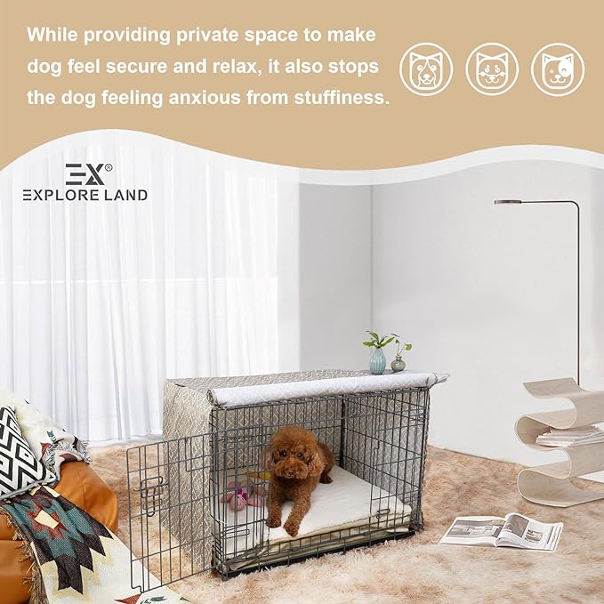 Explore Land Pattern Dog Crate Cover for 24 Inches Wire Cage, Heavy-Duty Polyester 1 2 3 Doors Standard Metal Pet Kennel Enclosure (Vintage Violet)