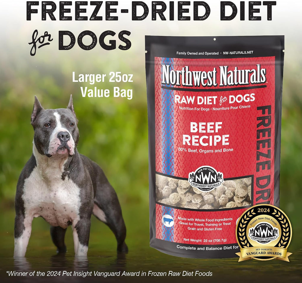 Northwest Naturals Freeze-Dried Beef Dog Food - Bite-Sized Nuggets - Grain-Free, High-Protein, Raw Diet, Human-Grade Ingredients, All Natural, Premium Quality, Healthy & Nutritious, Made in USA, 25 Oz