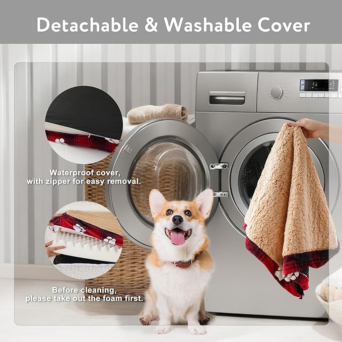 Waterproof Orthopedic Dog Bed for Extra Large Dogs 41x27x4 Inch - Egg Crate Foam Pet Crate Bed with Removable Washable Cover, Plush Top Anti-Slip Bed Mat, Light Grey