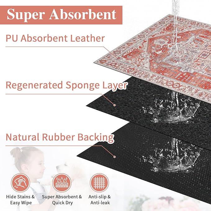 famibay Dog Food Mat, Absorbent Cat Dog Mats for Food and Water, No Stains Quick Dry Pet Cat Bowl Mats with Non Slip Backing, Boho Pet Feeding Mat for Floor Waterproof 16"x24"
