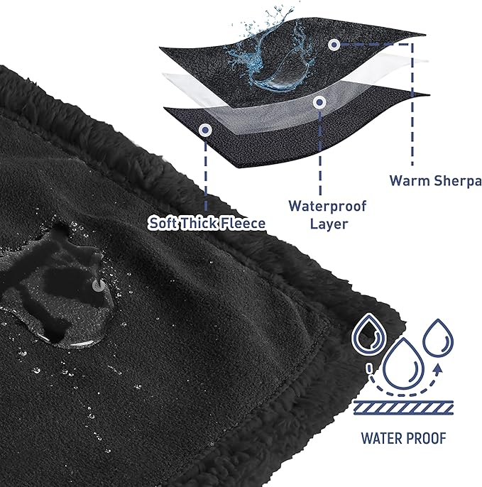 Kritter Planet Waterproof Bed Blanket for Dogs, Washable Stain Proof Pad Bed Cover, Reversible Leakproof Furniture Protector, Liquid Pee Proof Blanket for Couch Sofa, 80x60 inch, Queen Size, Black