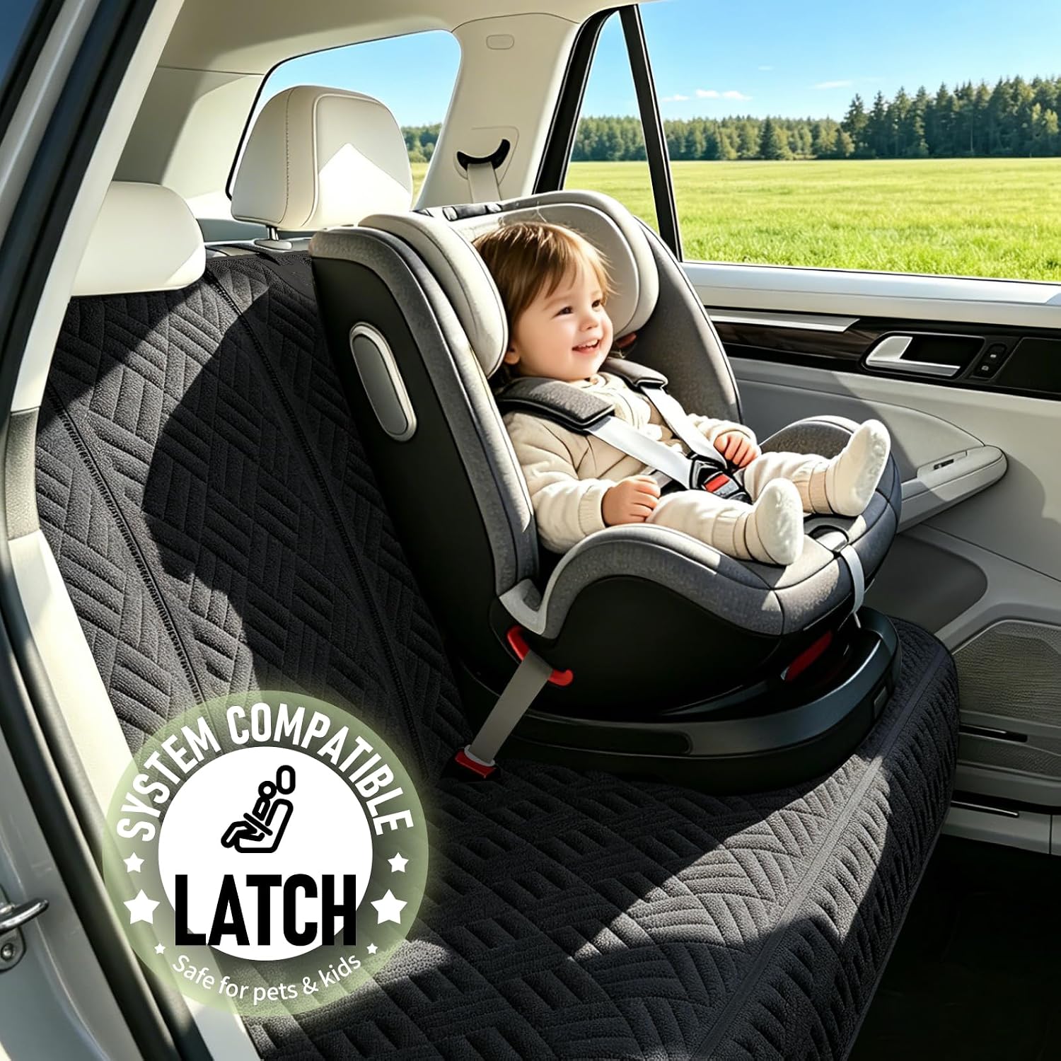 Dog Car Seat Cover for Back Seat, Waterproof 600D Oxford Protector | Non Slip Scratch Resistant Bench Cover, Easy to Clean, Fits Compact Cars/SUVs, 52 Inch, for Travel and Daily Use
