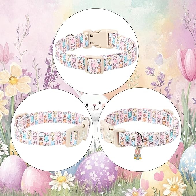 Easter Dog Collar for Large Dogs - Pastel Bunny Easter Collars for Female Dogs, Cute Spring Girl Dog Collar, Lightweight Adjustable Cartoon Holiday Pet Collars L