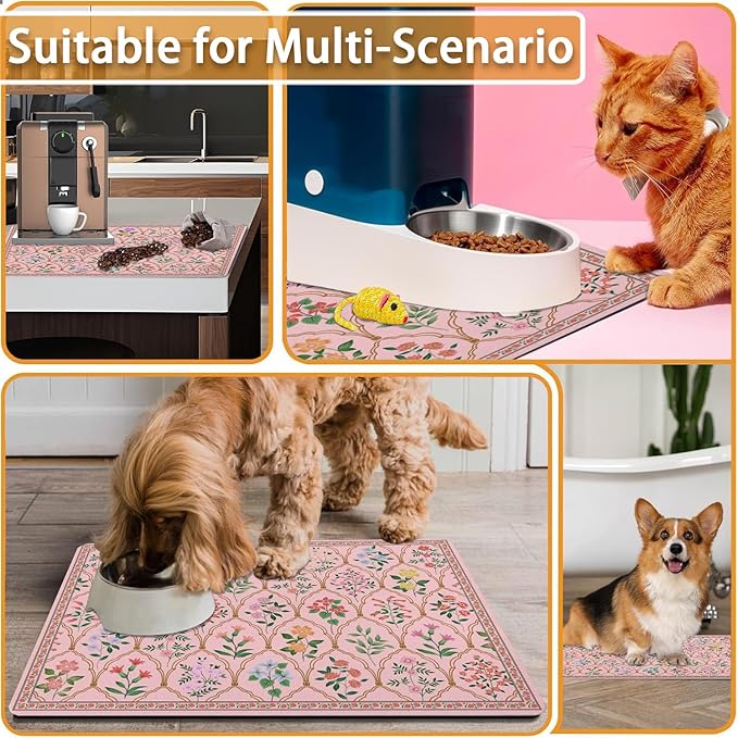Absorbent Pet Dog Bowl Mat for Food and Water, Pet Cat Food Feeding Mat with Non Slip Rubber Backing, Dog Food Mats for Floors Waterproof, 12"x20"
