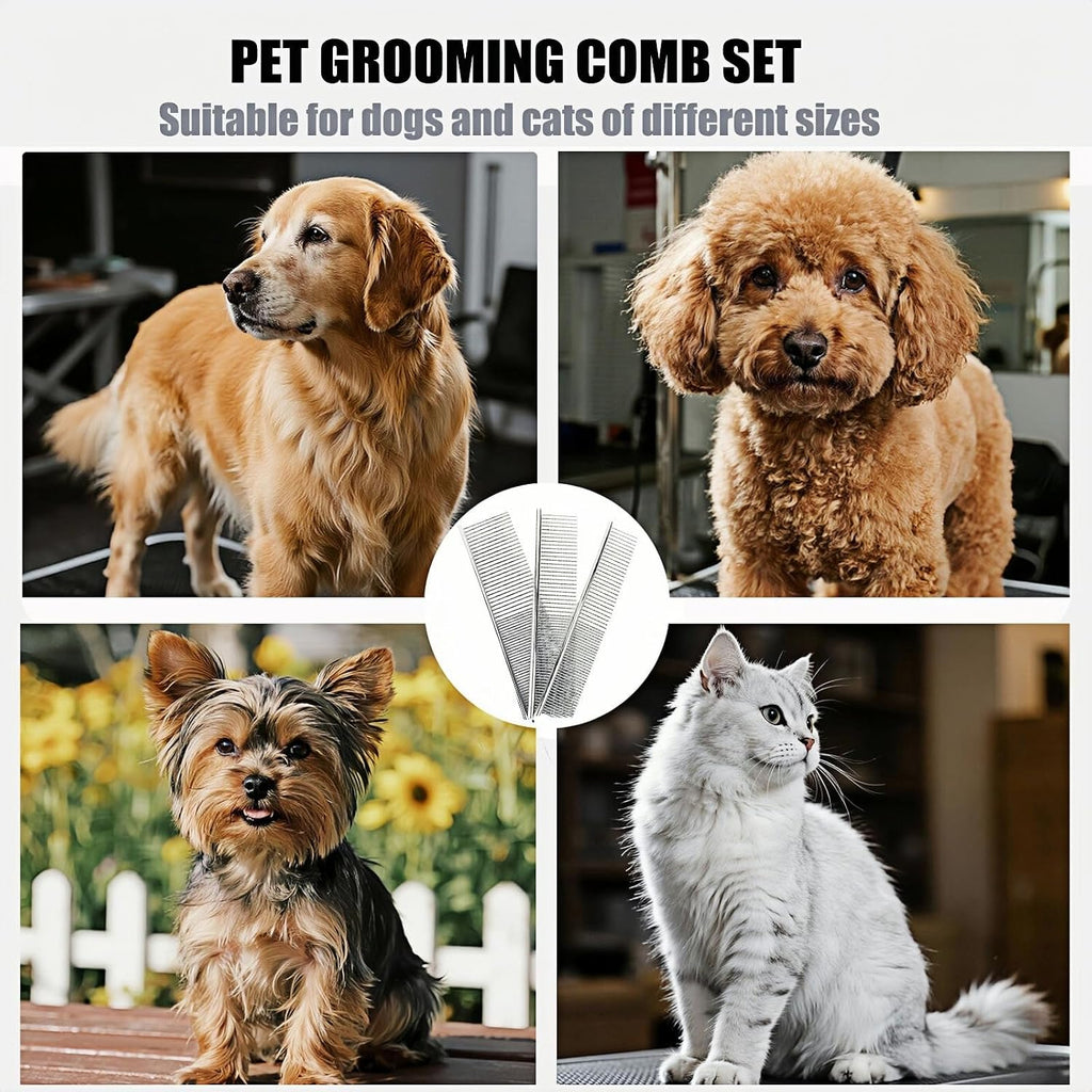 3-Pack metal comb for dogs stainless steel dog comb Pet Grooming Metal Combs Set, Large Medium Small Sizes, Stainless Steel Detangling Tool for Dogs and Cats