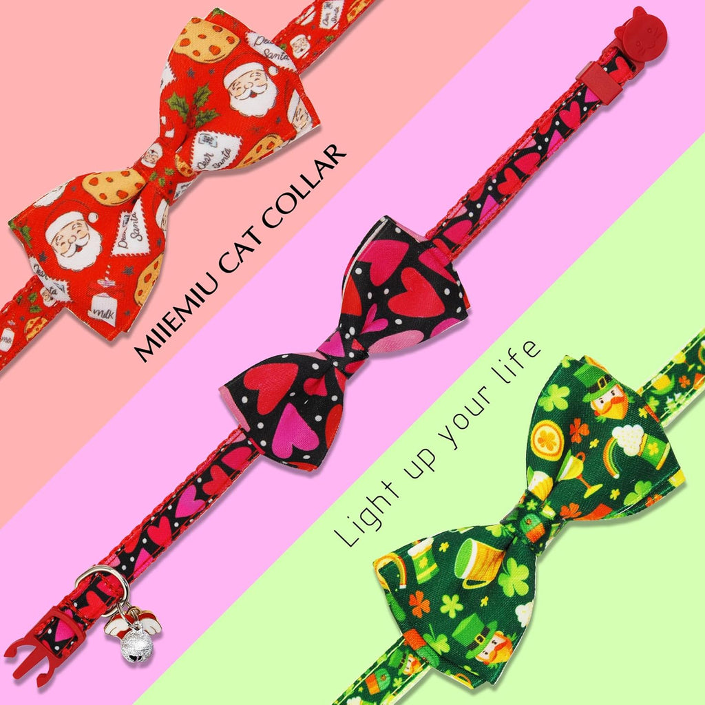 Valentine Day with Hearts, St. Patrick's Day Lucky Clover - Holiday Adjustable Breakaway Collars for Kittens & Kitties