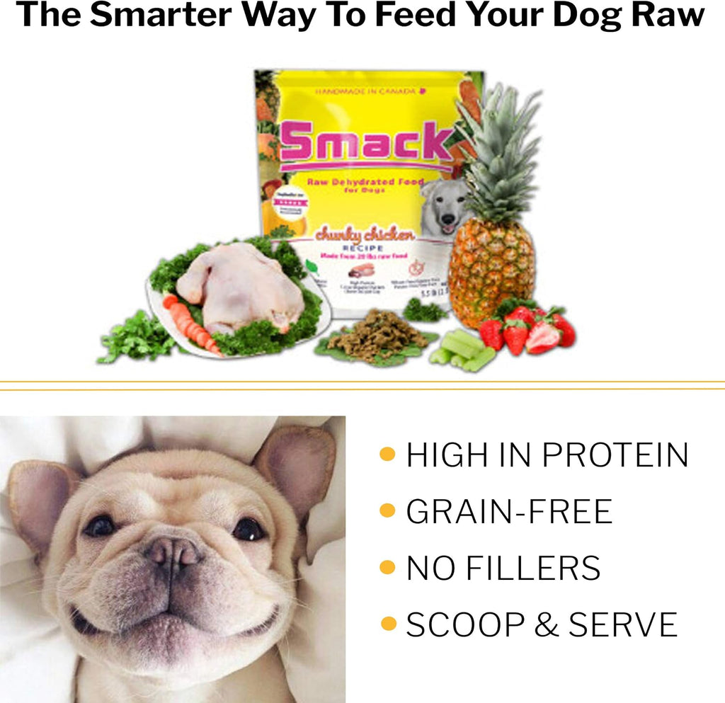 Smack Pet Food Organic Raw Dehydrated Dog Food Grain-Free, Gluten-Free, Raw Food for Dogs (Chunky Chicken, 8.8 Ounce)