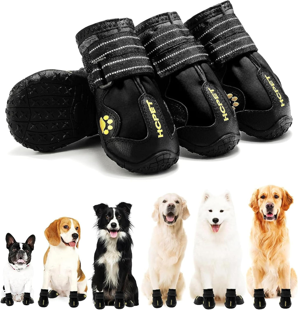 Dog Boots, Dog Shoes for Large Dogs, Medium Dog Boots & Paw Protectors, Anti-Slip Dog Booties for Hot Pavement Winter Snow Hiking with Reflective Straps Black Size 6