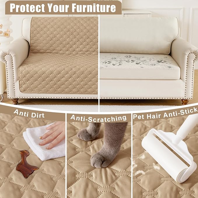 Smiry Waterproof Dog Bed Cover Blanket, Soft Reversible Pet Blanket, Washable Leakproof Cats Dogs Couch Cover for Sofa, Couch, Furniture (52x82 Inch, Camel/Beige)