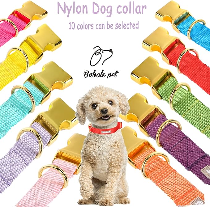Nylon Dog Collar - Adjustable Red Soft Webbing Dog Collars for Small Medium Large Dogs Boy Girl Puppy Collar with Safety Metal Buckle L