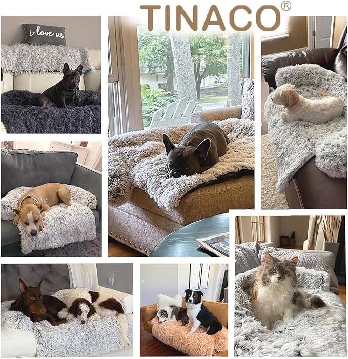 Tinaco Calming Dogs/Cats Bed Mats, Dog Pad Washable Removable Couch Cover, Plush Long Fur Mat for Pets, Waterproof Lining, Perfect for Small, Medium and Large Dogs and Cats (Desert Brown, 45"x37")
