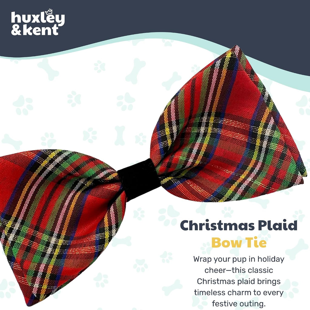 Huxley & Kent Pet Bow Tie for Dogs & Cats - Holiday Adjustable Hook & Loop Collar Accessory - Cute & Comfortable for Holidays & Celebrations - Christmas Plaid, Large | Hook & Loop Attaches to Any Collar, Soft Polyester, Lightweight & Machine Washable