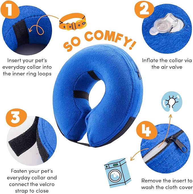BENCMATE Inflatable Dog Cone Collar Alternative, Soft Dog Cone for Small Medium Large Dogs and Cats, Neck Recovery ECollar Donut Collar After Surgery (XXLarge, Donut-Strawberry)