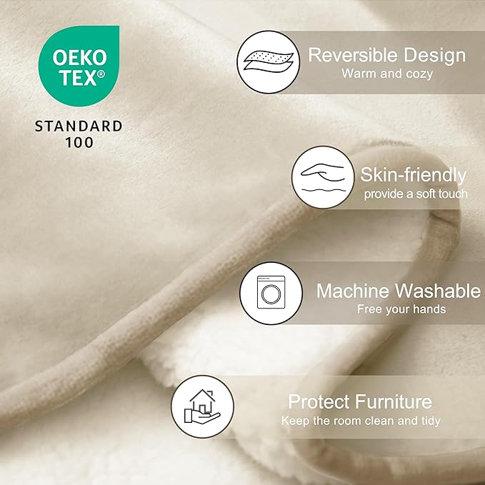 gogobunny Waterproof Bed Blanket, Reversible Sherpa Fleece Throw Blanket for Dog Puppy Cat, Furniture Cover Protects Bed Couch Sofa from Liquid Pee and Pet Fur (Cream, 30x30 inches)