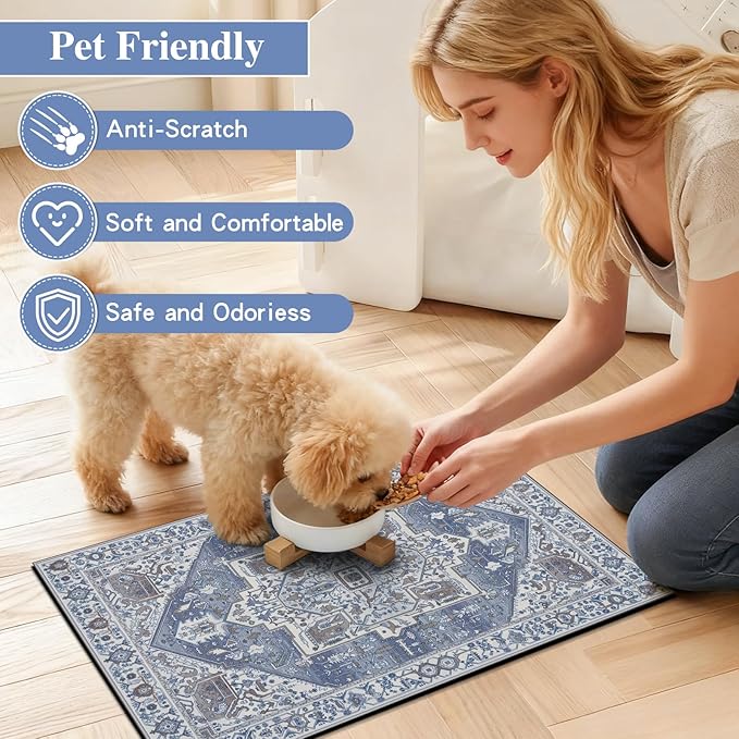 famibay Dog Food Mat, Absorbent Cat Dog Mats for Food and Water, No Stains Quick Dry Pet Cat Bowl Mats with Non Slip Backing, Boho Pet Feeding Mat for Floor Waterproof 16"x24"