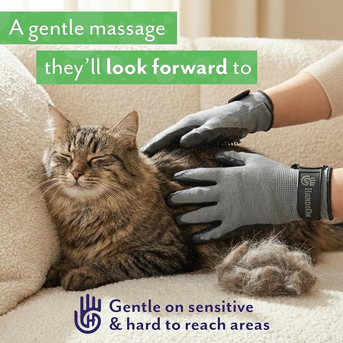H HANDSON Pet Grooming Gloves - Patented #1 Ranked, Award Winning Shedding, Bathing, & Hair Remover Gloves - Gentle Brush for Cats, Dogs, and Horses (Black, Large)
