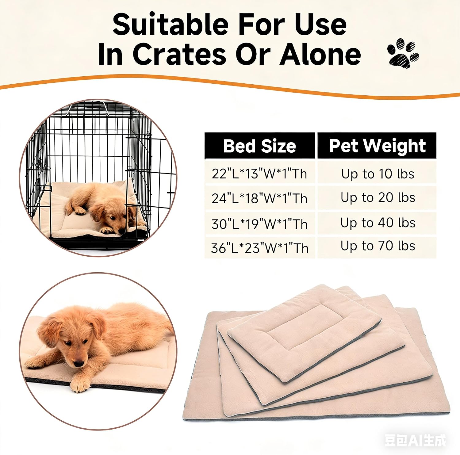 Dog Bed Crate Pad 24x18 Washable Dog Crate Beds Double Sided Pet Bed