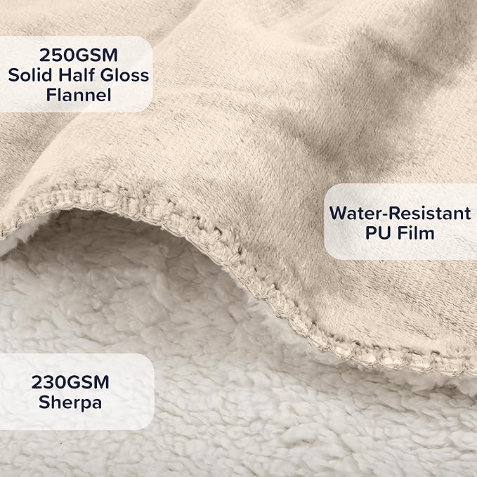 PETMAKER Dog Blanket - 80x100in Reversible Sherpa Blanket - Throw Blankets for Bed, Couch, Crate or Car - Machine Washable Puppy Essentials (Cream)