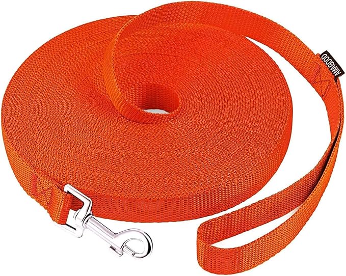 AMAGOOD Dog/Puppy Obedience Recall Training Agility Lead-15 ft 20 ft 30 ft 50 ft Long Leash-for Dog Training,Tie Out,Play,Safety,Camping (30Feet x 1Inch,Orange)
