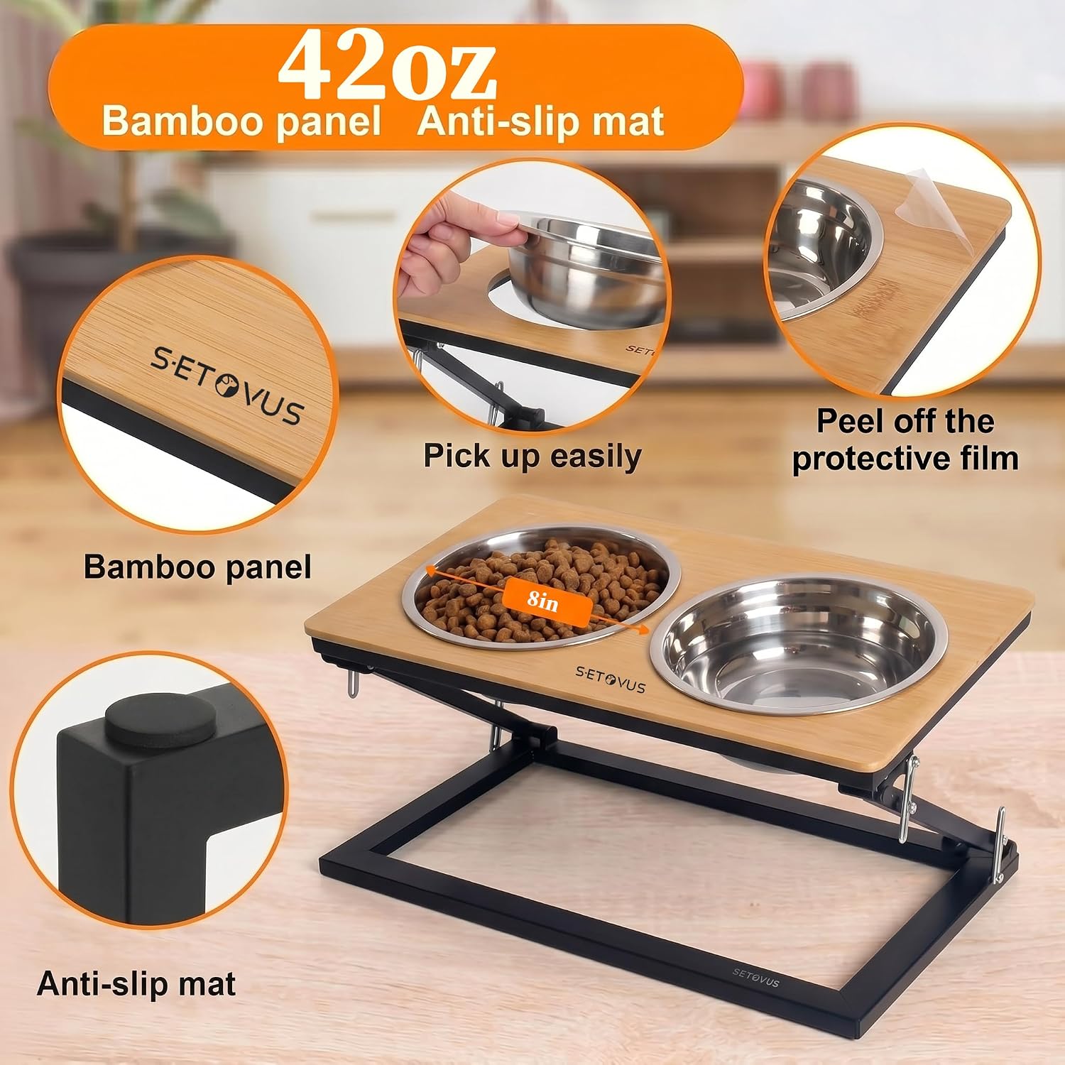 Elevated Dog Bowl, Adjustable Height and Tilt Angle Dog Bowl Stand | Precisely Adjust Height And Tilt Angle, Easy To Clean, Equipped With 2 Stainless Steel Food Bowls, Sturdy And Durable.