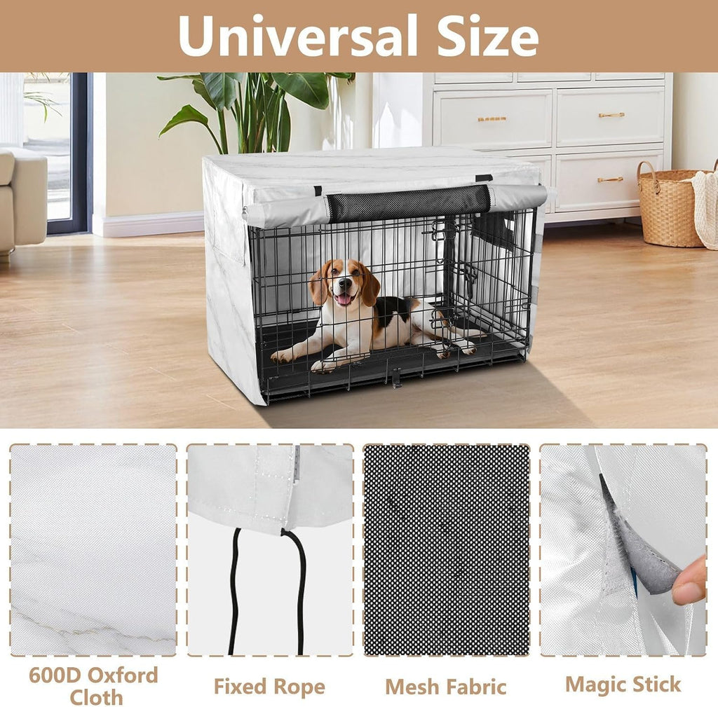 White Marble Dog Crate Covers Breathable Dog Kennel Cover Windproof Waterproof Privacy Shading Fit for 30IN Wire Dog Cage