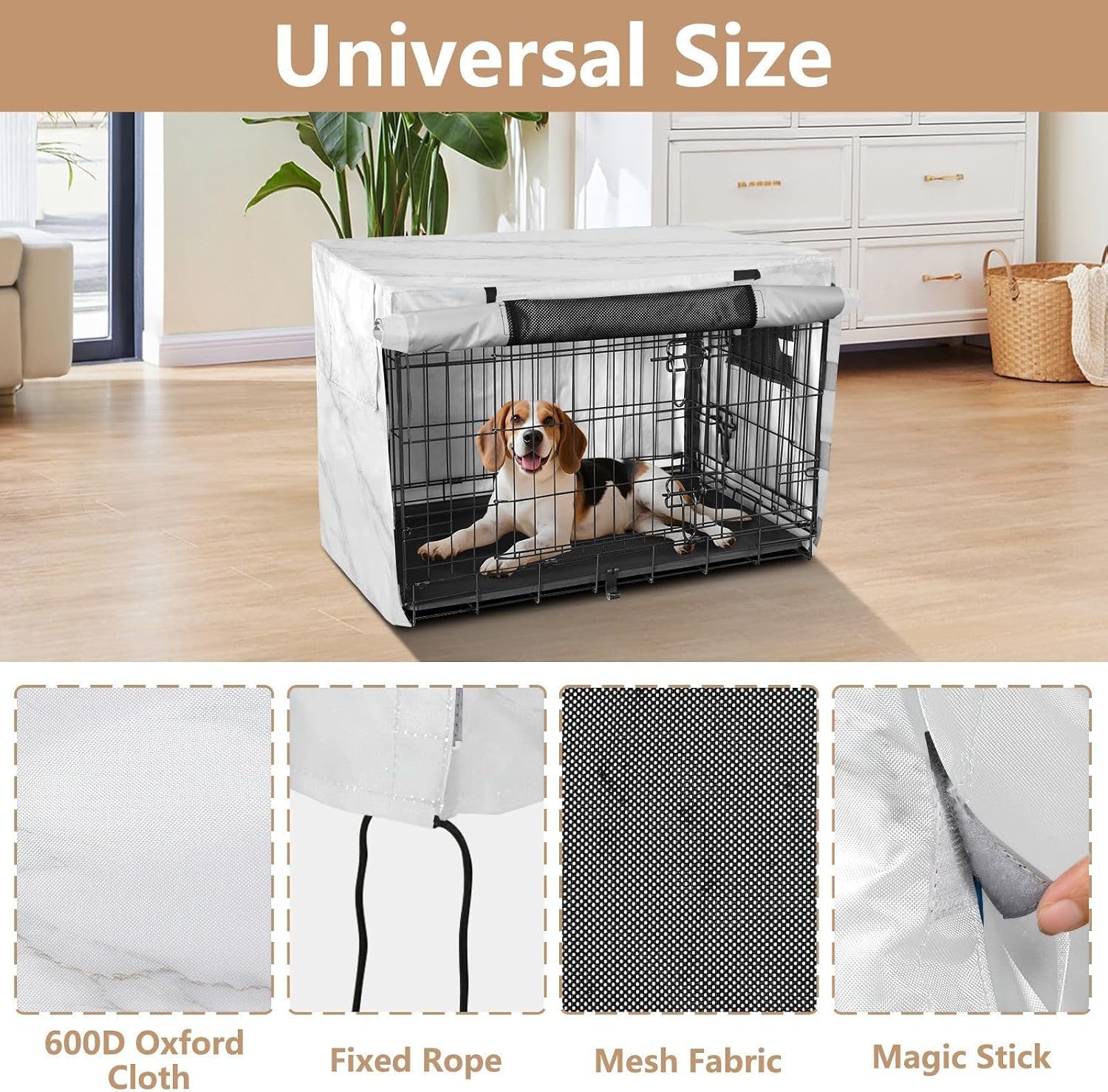White Marble Dog Crate Covers Breathable Dog Kennel Cover Windproof Waterproof Privacy Shading Fit for 30IN Wire Dog Cage