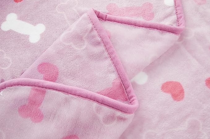 Allisandro Luxurious Dog Blanket, 350 GSM Super Fuzzy Microplush Fleece Pet Blankets for Small Medium Large Dogs and Cats, Pink Bone, 80 × 64 Inches